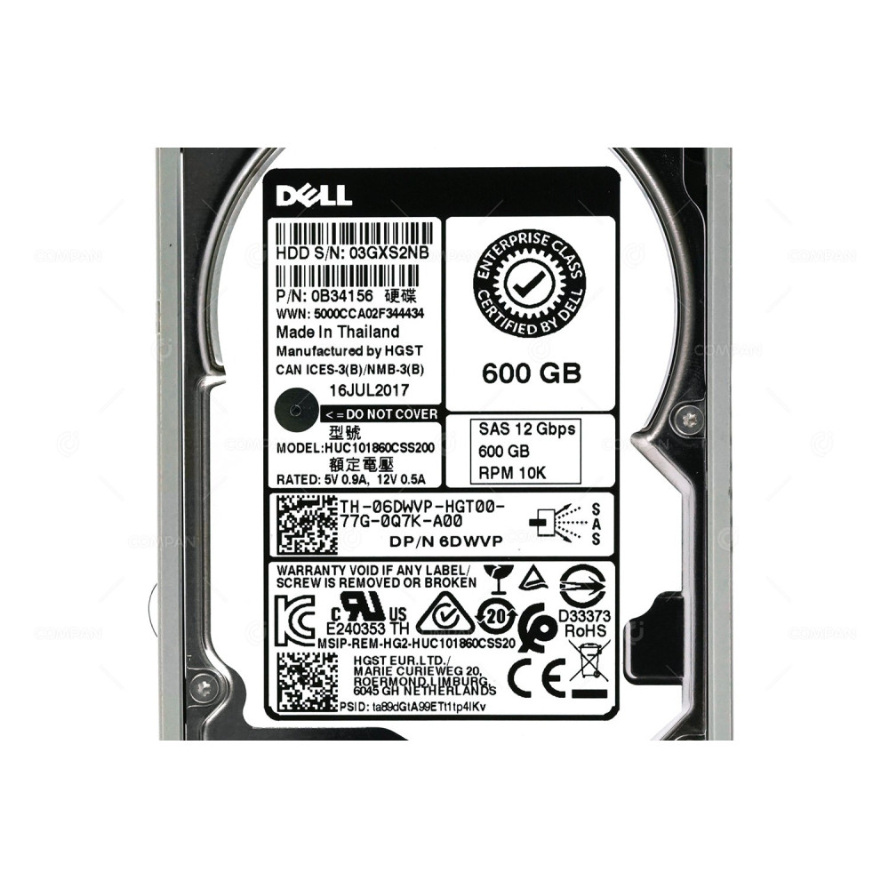 6DWVP DELL HDD 600GB 10K SAS 12G 2.5" SFF